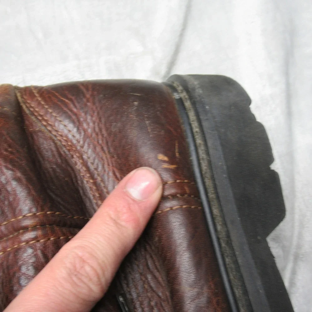 Justin Mens Boots 9.5 M Brown Leather Pull On‎ Cowboy Riding Roper Rugged Work